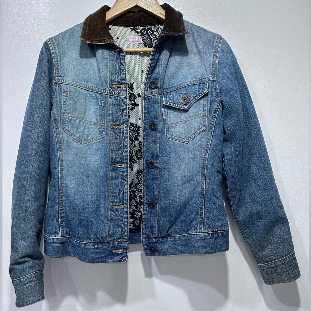 Vintage‎ PAUL SMITH Pink label Denim Jacket Corduroy Collar Quilt Lining Size 42